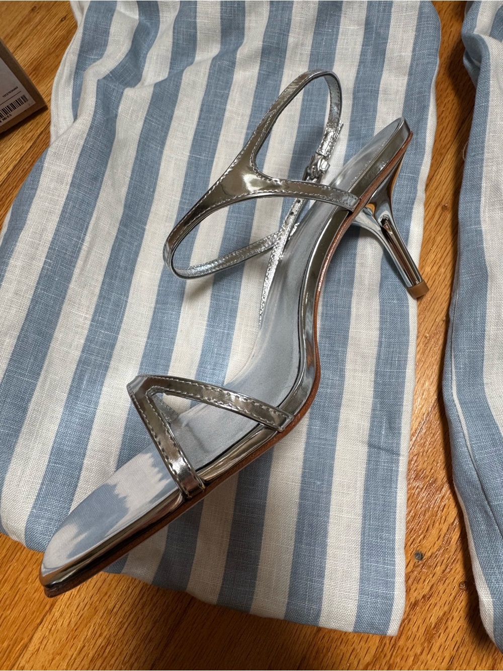 Reformation Genni Metallic Silver Strappy Slingback Heels - Picture 6 of 8
